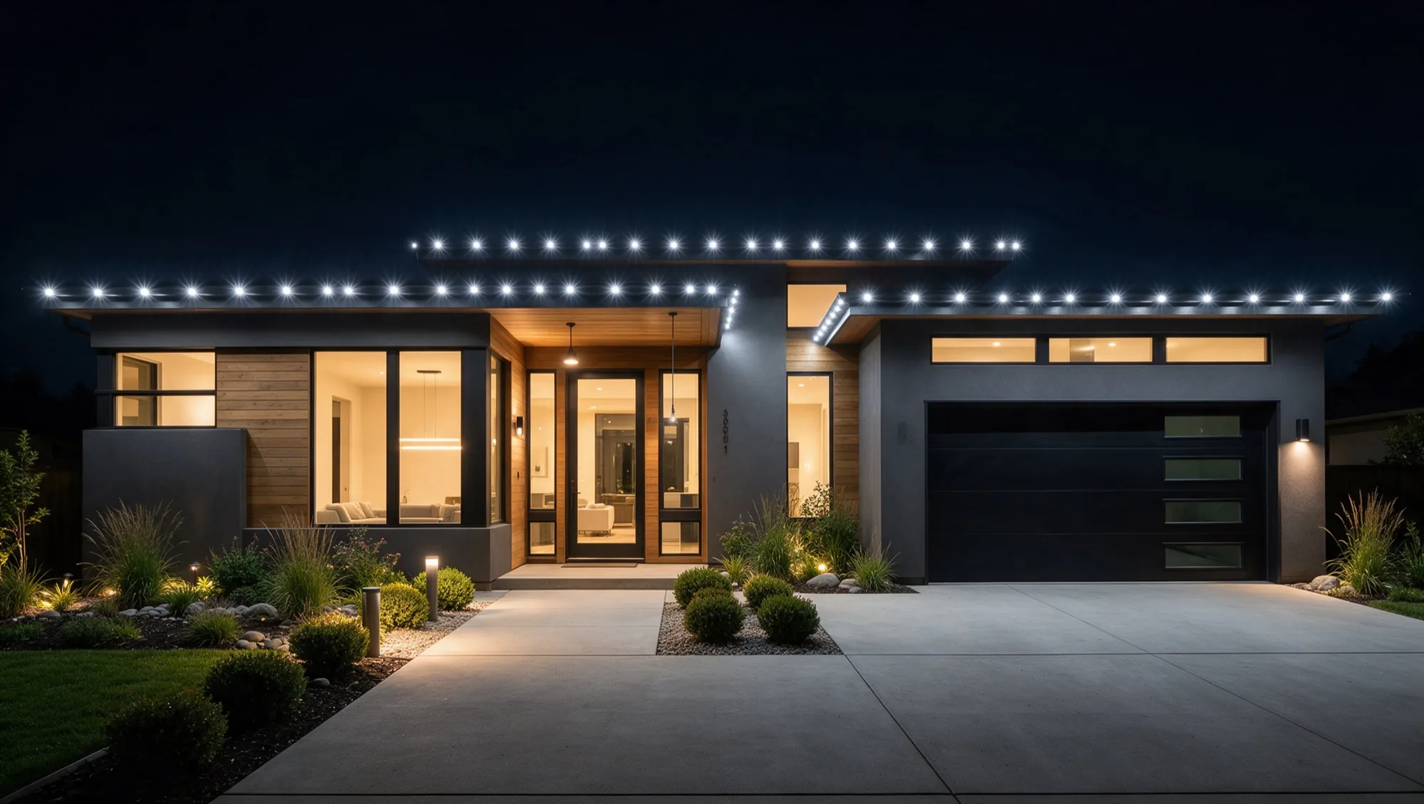 The home lit bright white