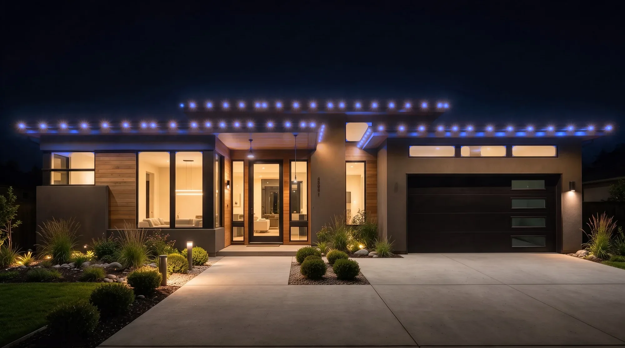 The home lit solid blue